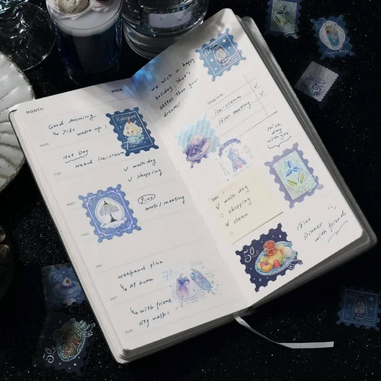 BGM Foil Flake Sticker Café à la Mode Postage Stamp - Blue