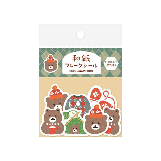 Furukawa Shiko Washi Flake Sticker - Bear and Knitting - Wa-Life 2025 Winter Limited