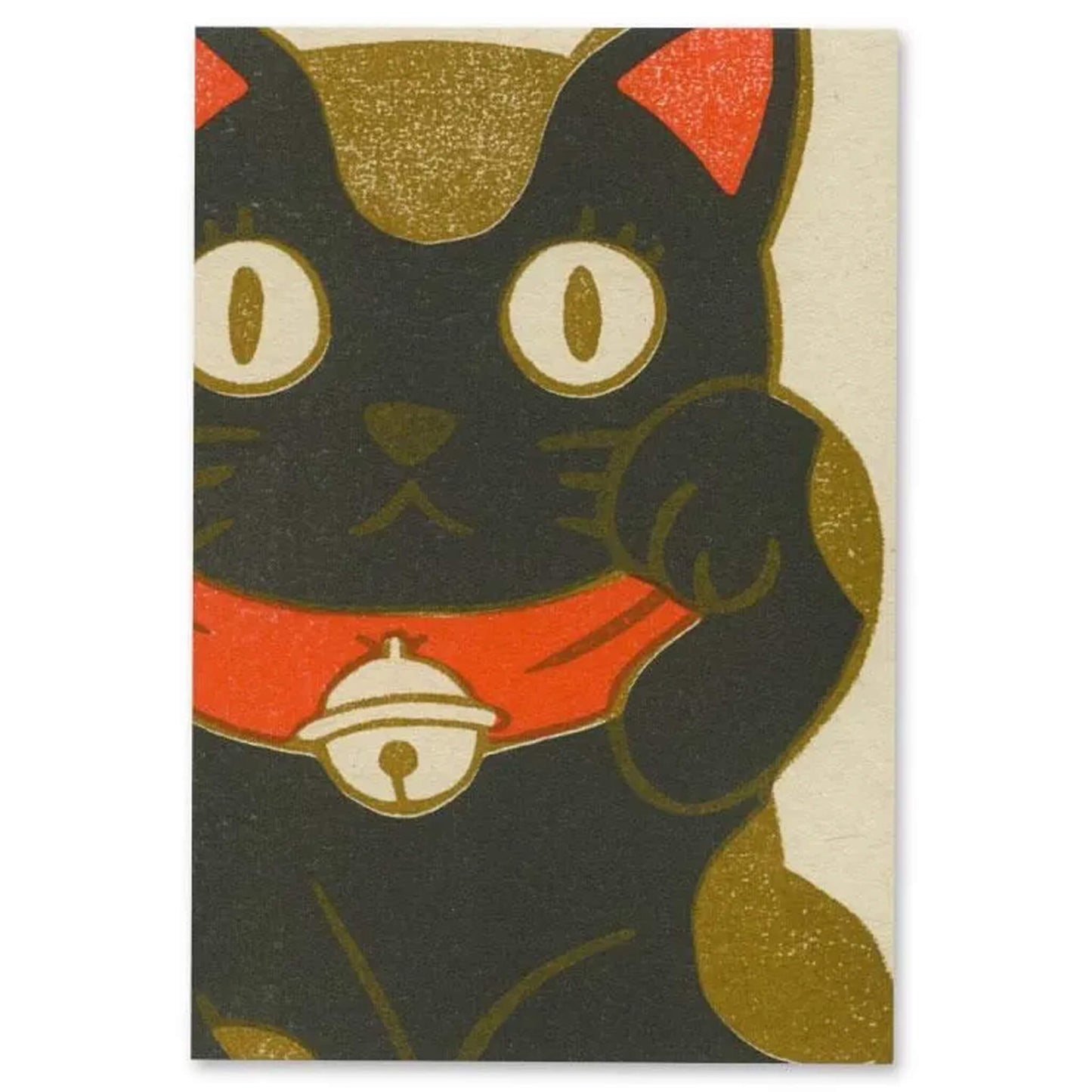 Active Corporation × Umeya / Mori Kanae Retro Printing Postcard - Black Maneki Neko