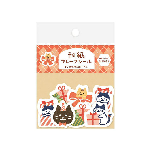 Furukawa Shiko Washi Flake Sticker - Cat and Gift - Wa-Life 2025 Winter Limited