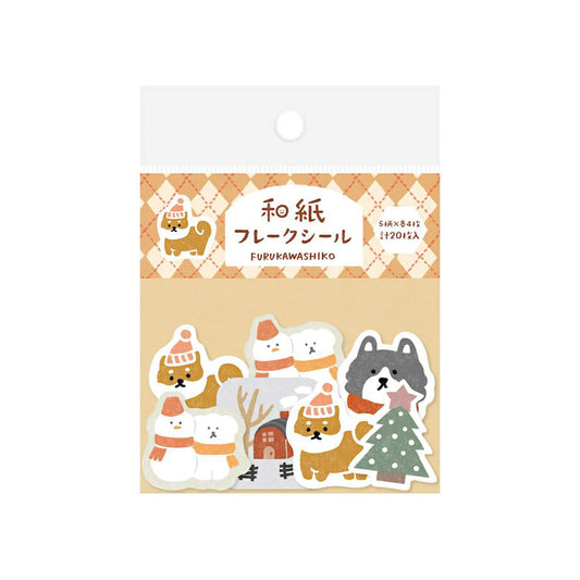 Furukawa Shiko Washi Flake Sticker - Dog and Snow - Wa-Life 2025 Winter Limited