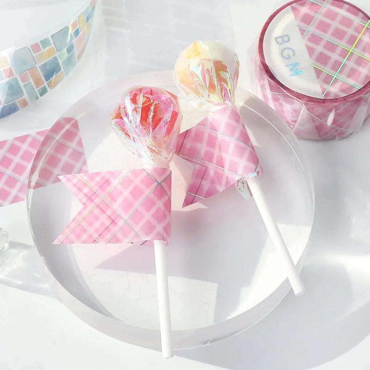 BGM Foil Clear Tape - Pink Plaid - PET Film Tapes