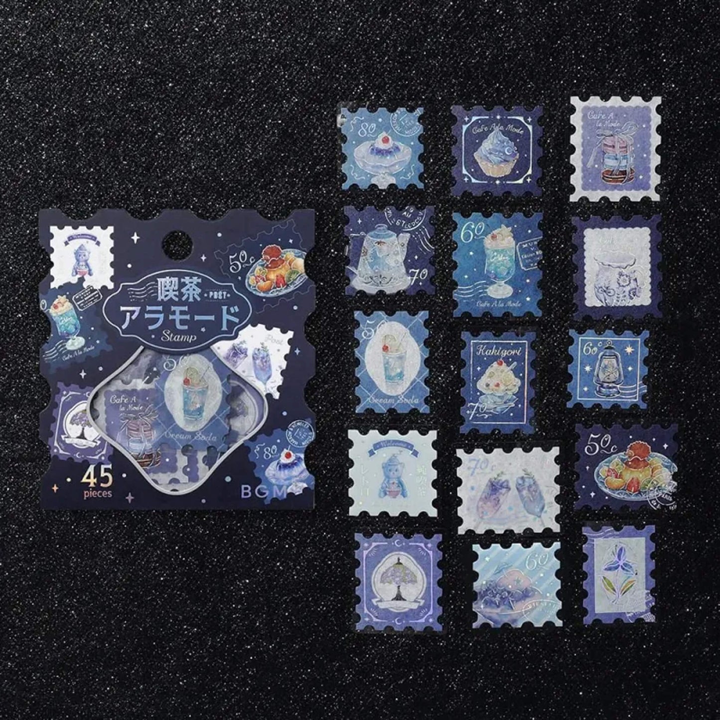 BGM Foil Flake Sticker Café à la Mode Postage Stamp - Blue - Flake Stickers