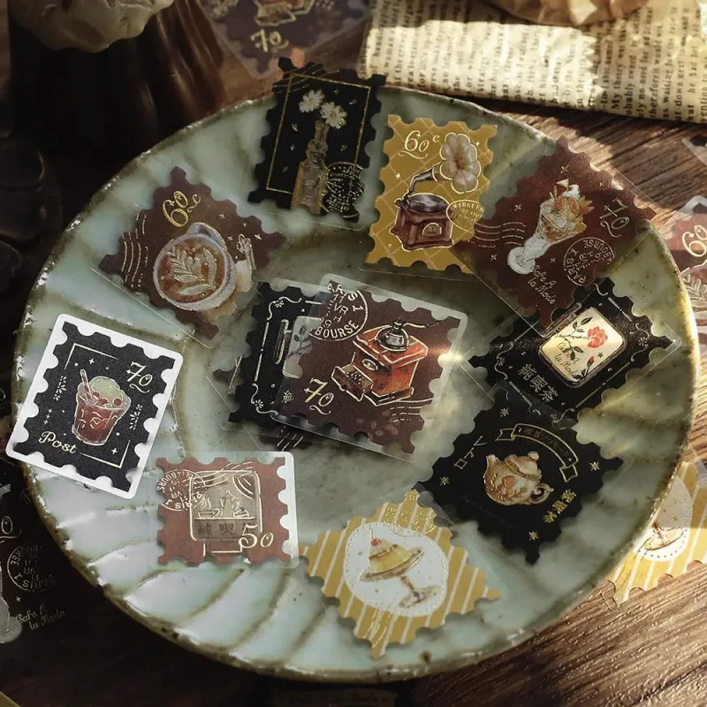 BGM Foil Flake Sticker Café à la Mode Postage Stamp - Brown - Flake Stickers