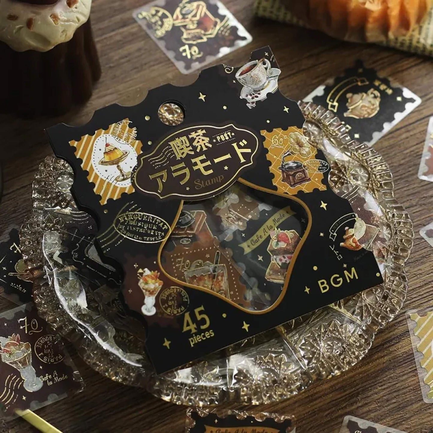 BGM Foil Flake Sticker Café à la Mode Postage Stamp - Brown - Flake Stickers