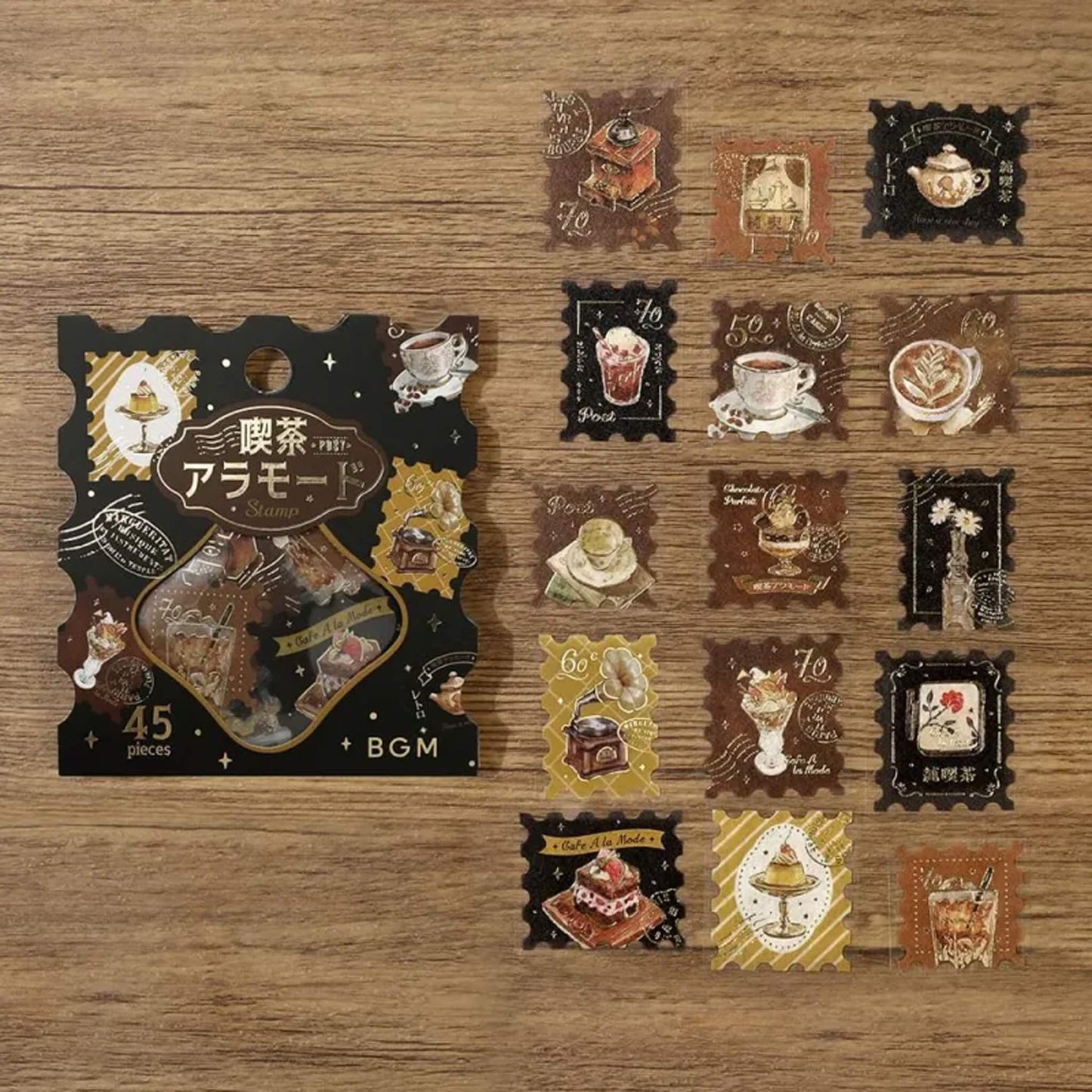 BGM Foil Flake Sticker Café à la Mode Postage Stamp - Brown - Flake Stickers