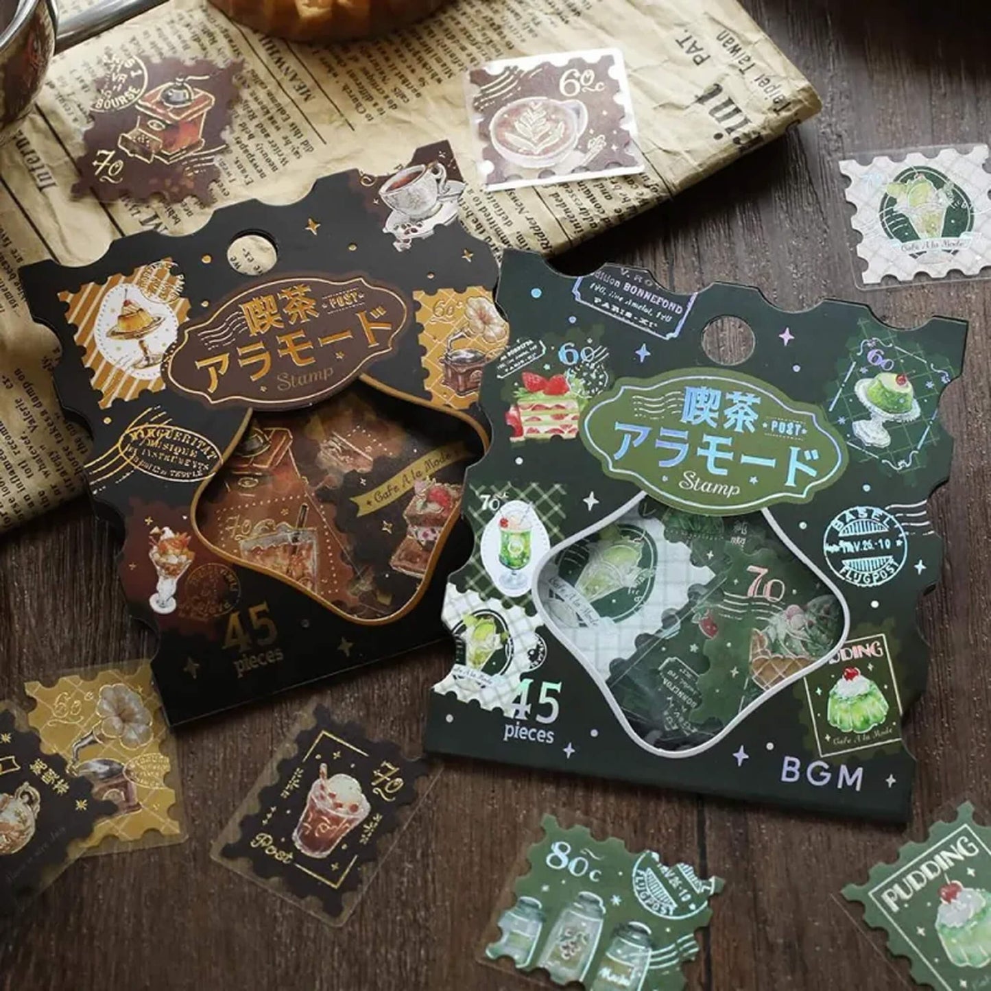 BGM Foil Flake Sticker Café à la Mode Postage Stamp - Green - Flake Stickers