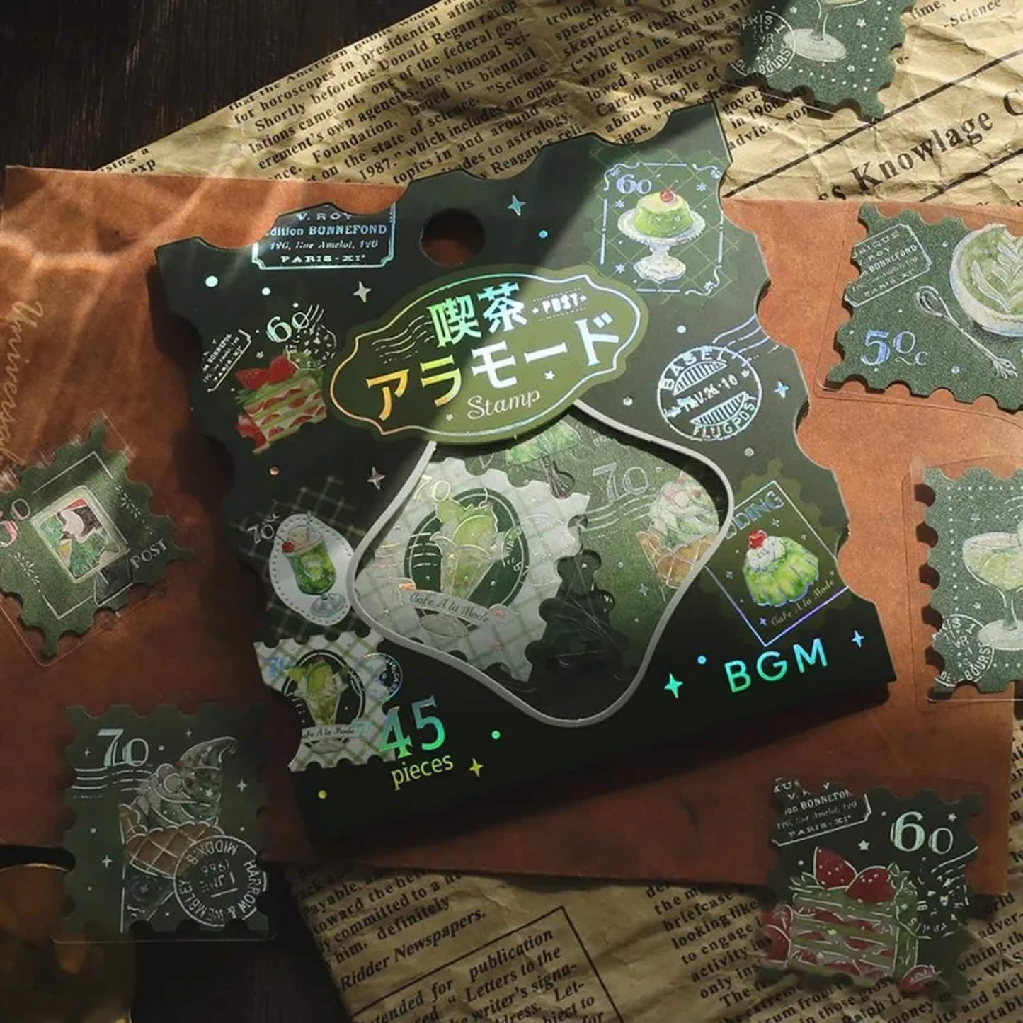 BGM Foil Flake Sticker Café à la Mode Postage Stamp - Green - Flake Stickers