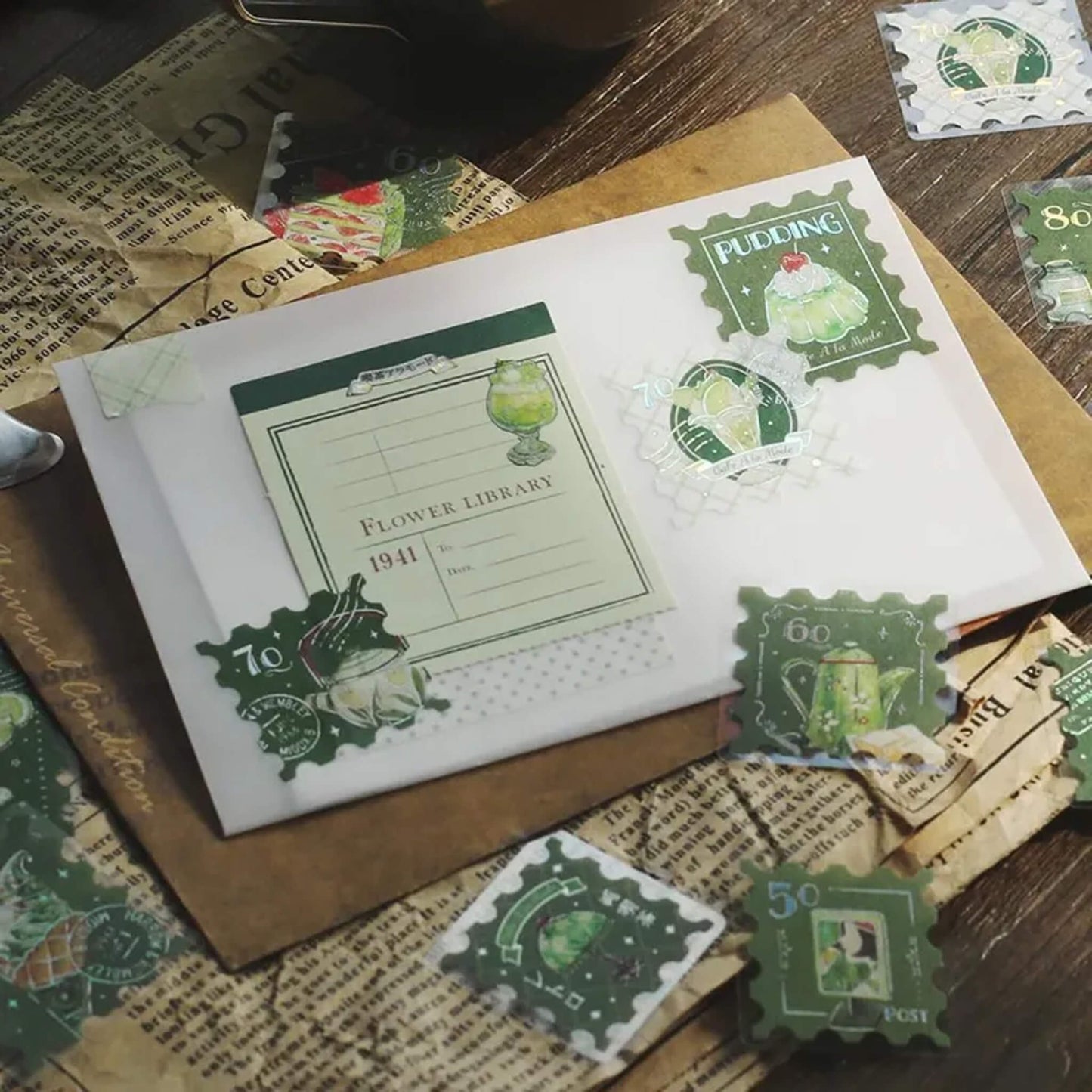 BGM Foil Flake Sticker Café à la Mode Postage Stamp - Green - Flake Stickers