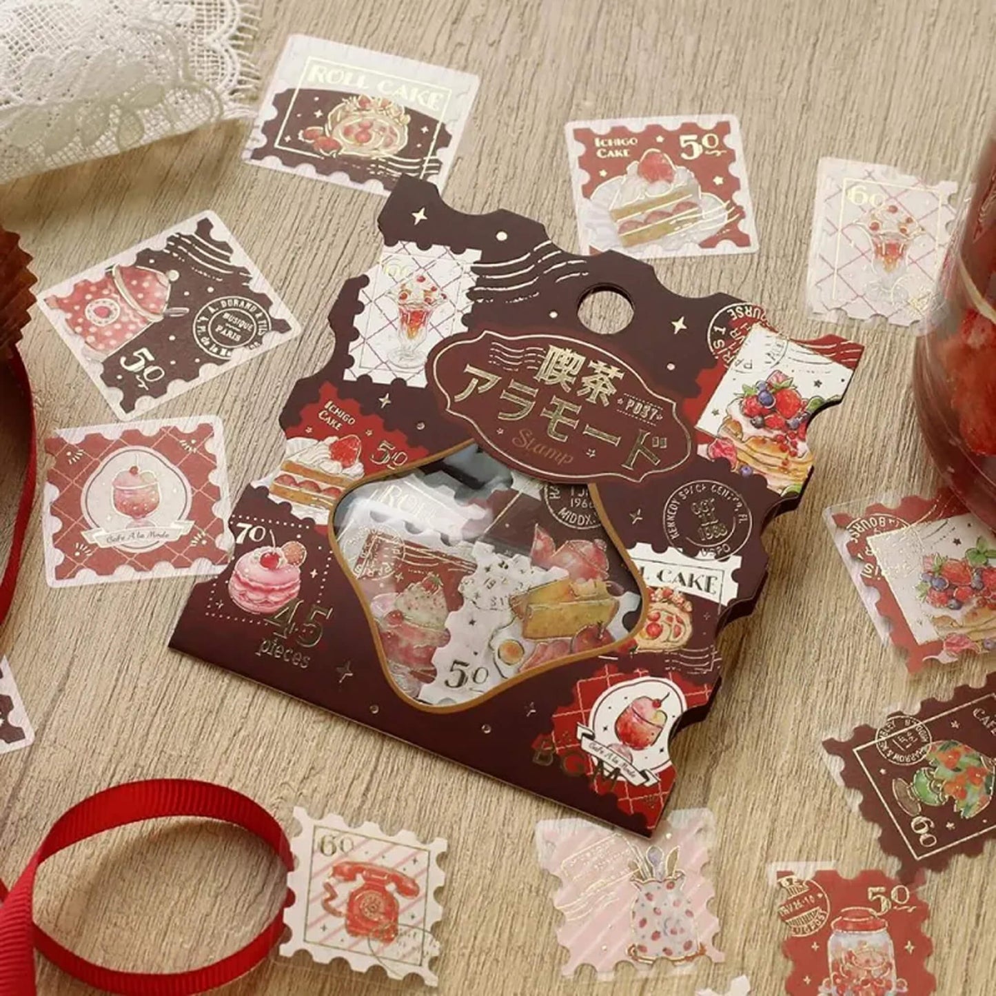 BGM Foil Flake Sticker Café à la Mode Postage Stamp - Red - Flake Stickers