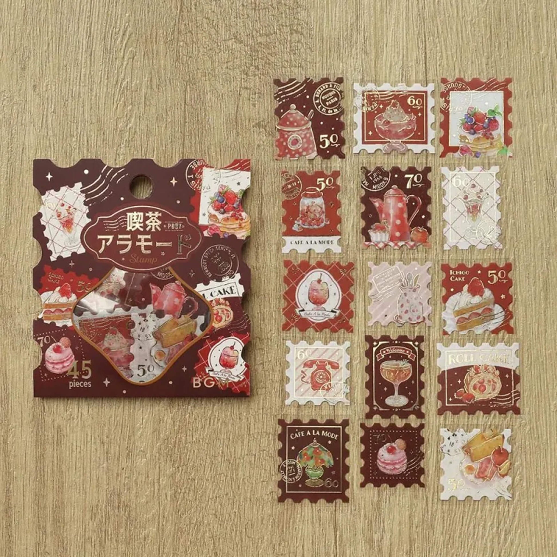 BGM Foil Flake Sticker Café à la Mode Postage Stamp - Red - Flake Stickers