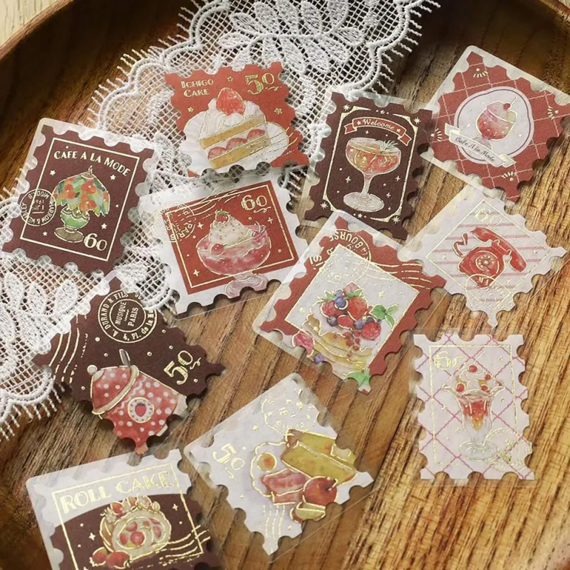 BGM Foil Flake Sticker Café à la Mode Postage Stamp - Red - Flake Stickers