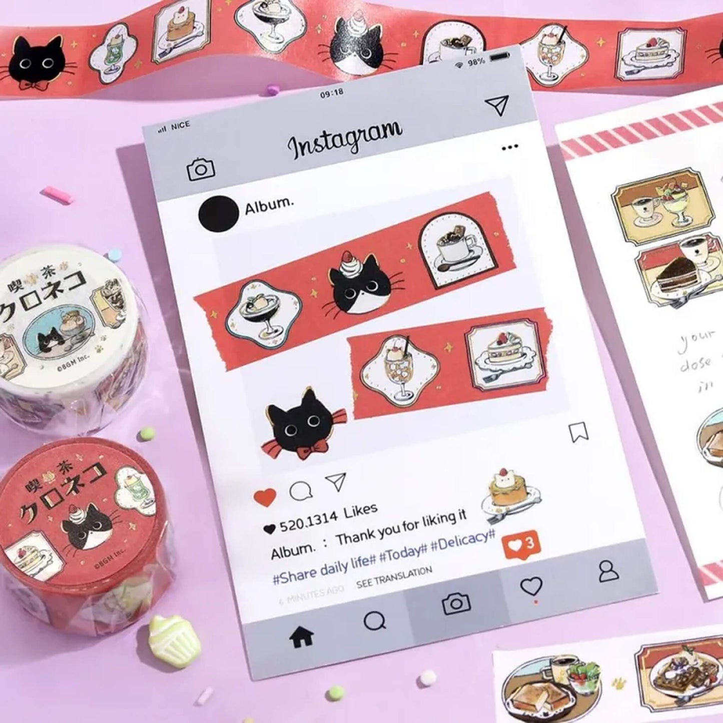 BGM Foil Washi Tape Black Cat Café - Frame - Washi Tapes