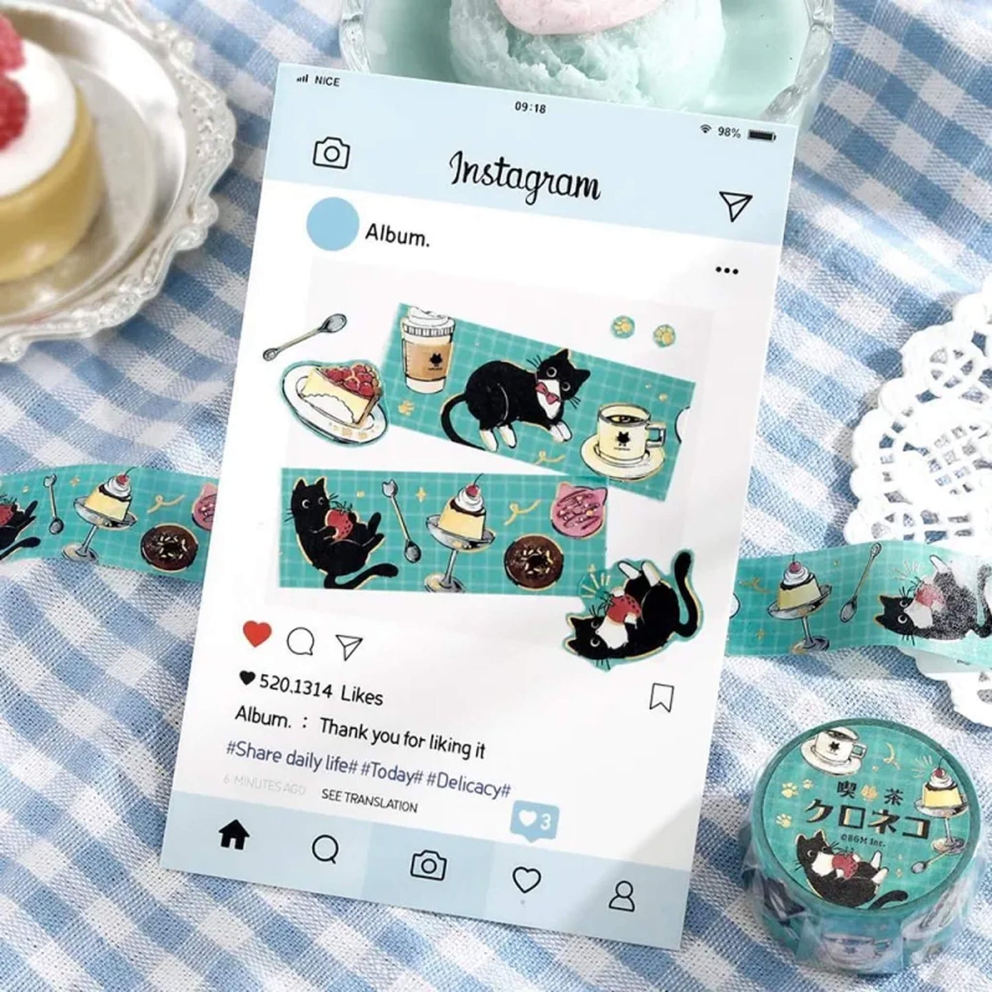 BGM Foil Washi Tape Black Cat Café - Stroll - Washi Tapes