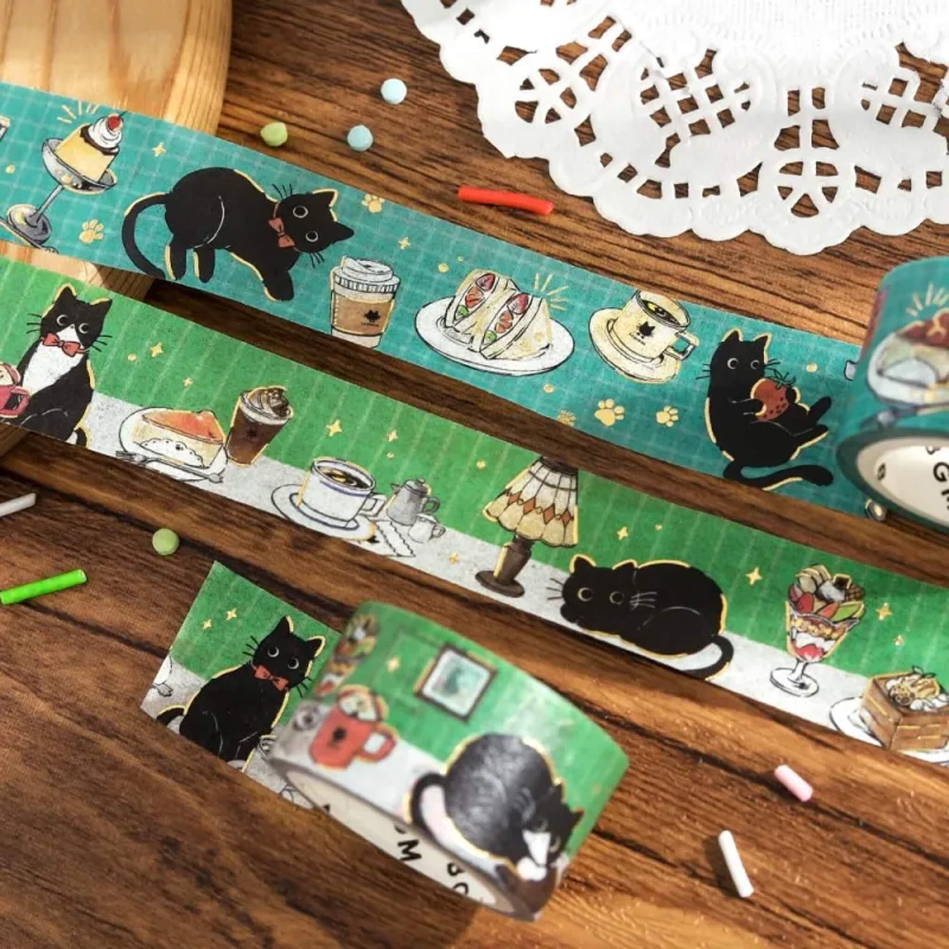 BGM Foil Washi Tape Black Cat Café - Table - Washi Tapes
