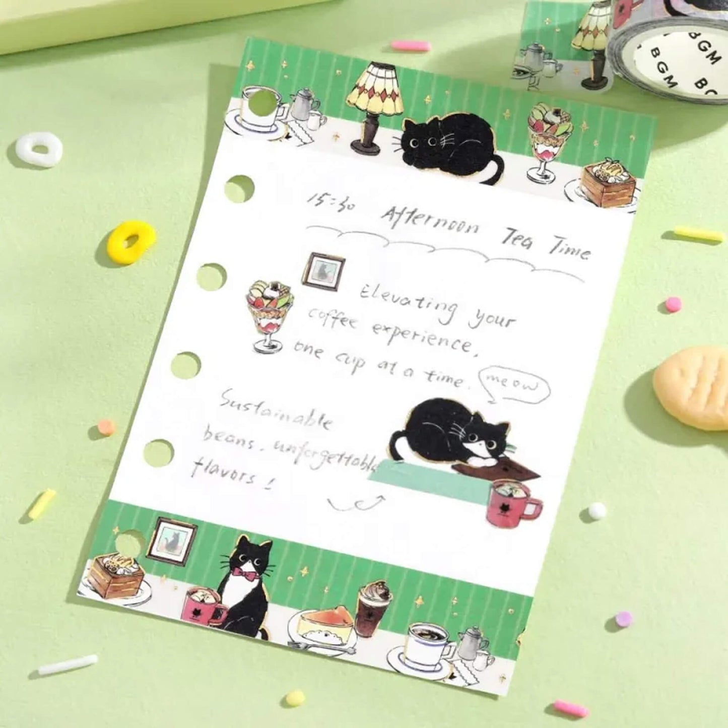 BGM Foil Washi Tape Black Cat Café - Table - Washi Tapes