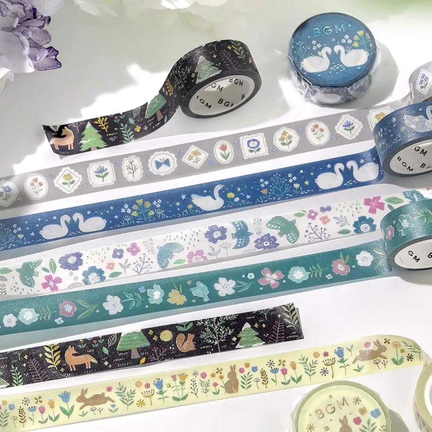 BGM Foil Washi Tape Nordic Forest - Flowers and Rabbits - Washi Tapes