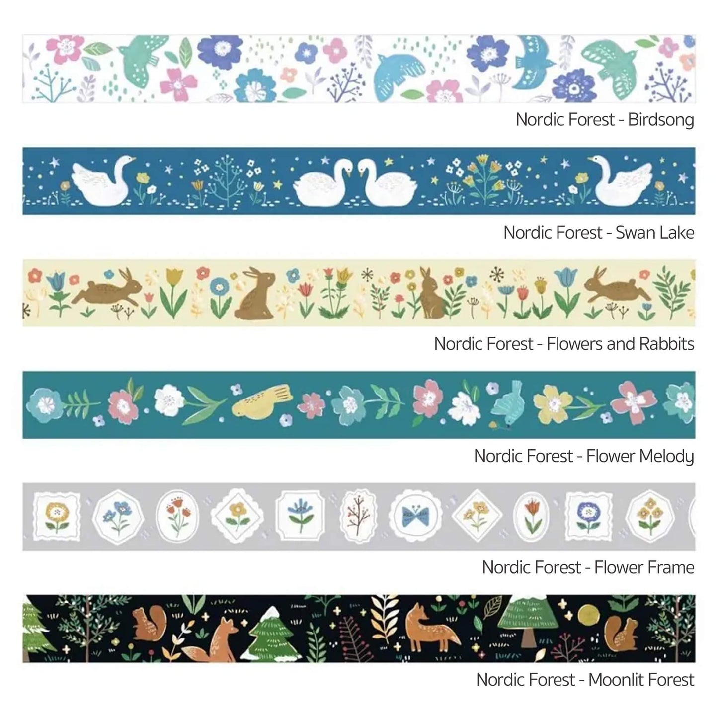 BGM Foil Washi Tape Nordic Forest - Flowers and Rabbits - Washi Tapes