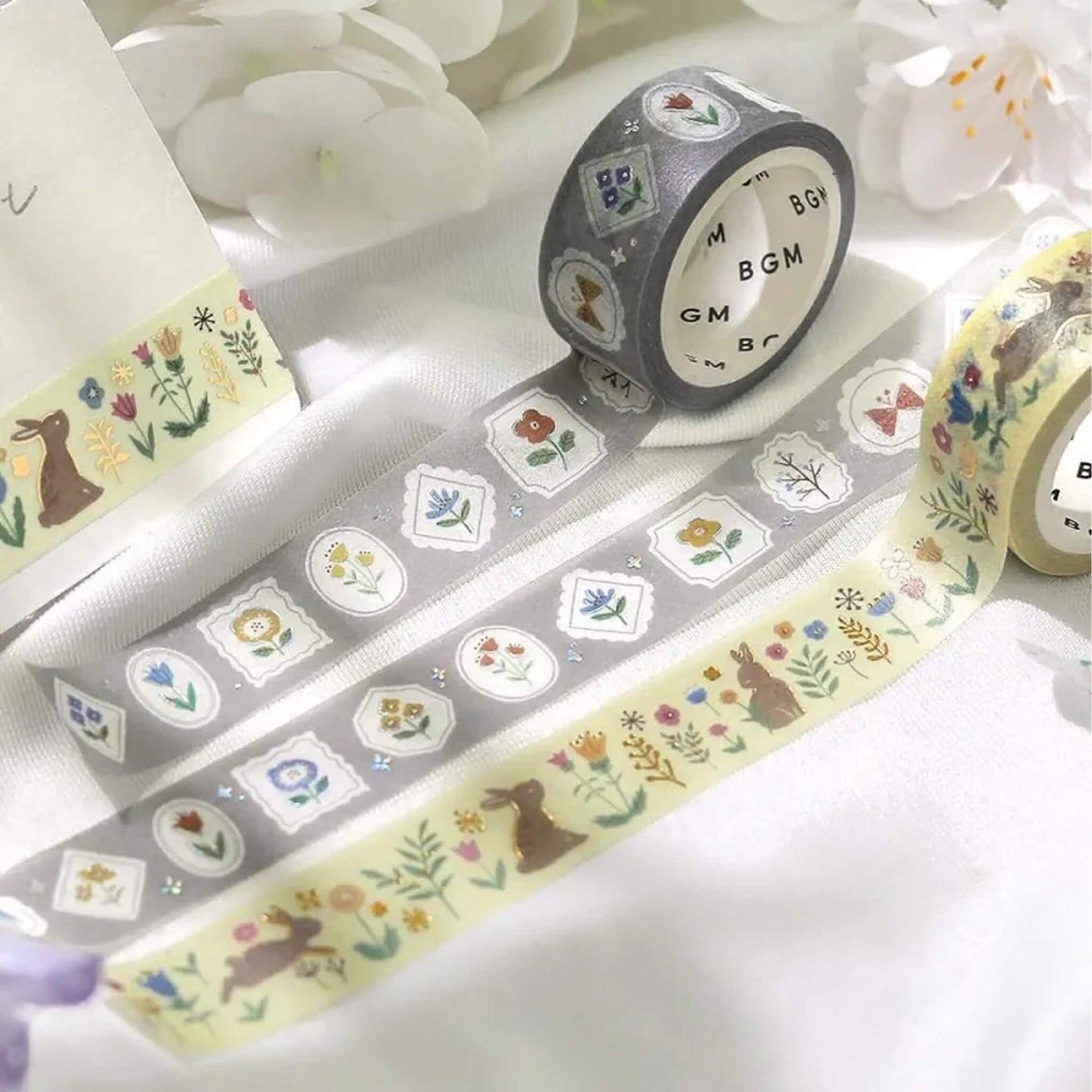 BGM Foil Washi Tape Nordic Forest - Flowers and Rabbits - Washi Tapes