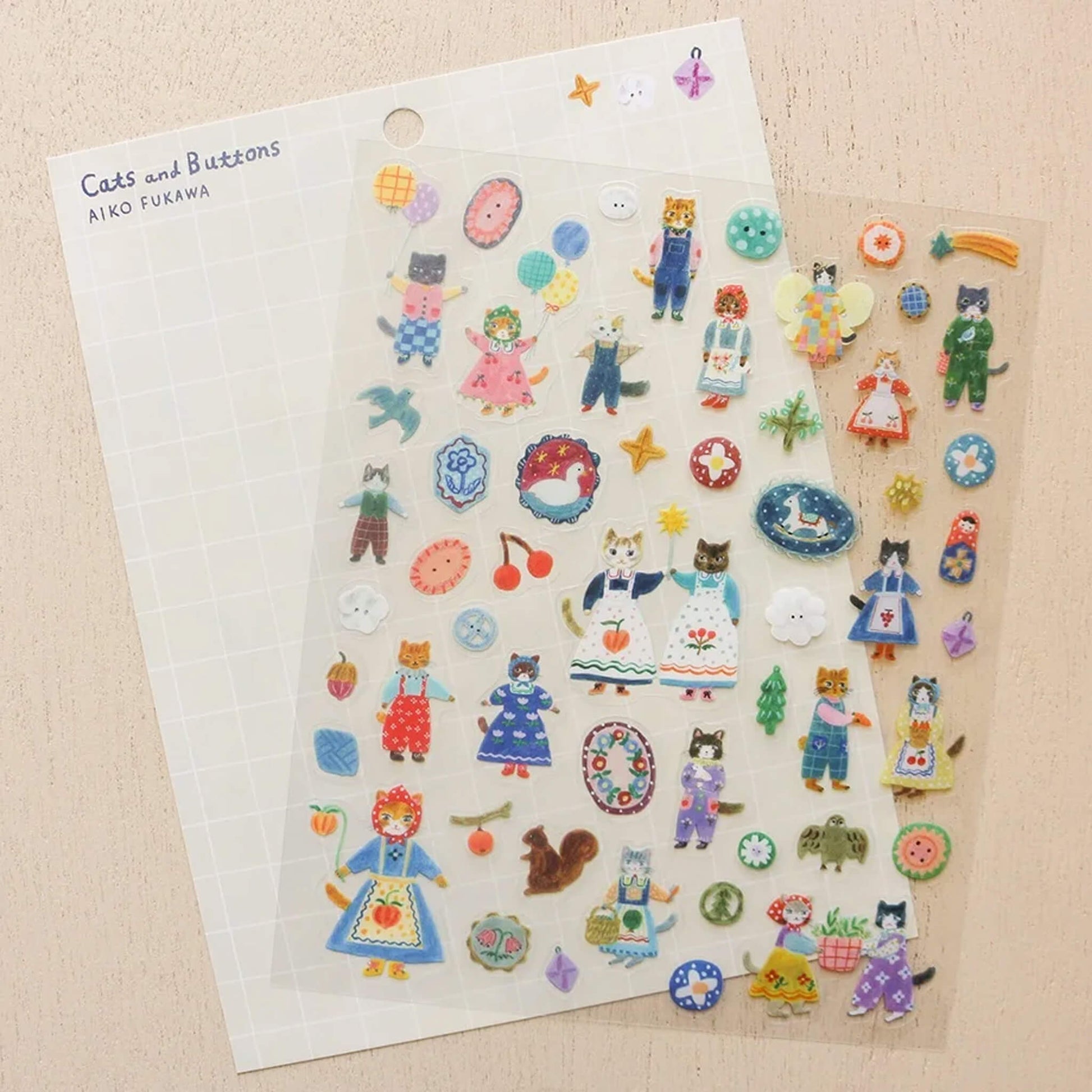 Cozyca Sticker Seal - Cats & Buttons - Sticker Sheets