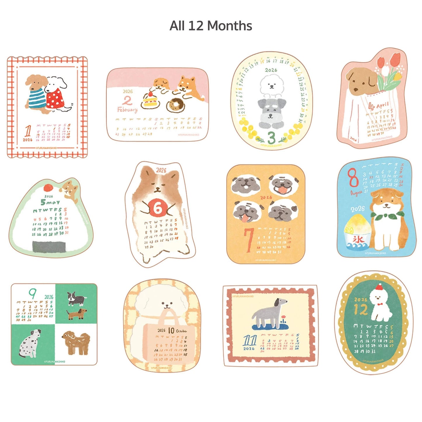 Furukawa Shiko 2026 Sticker Calendar - Dog - Flake Stickers