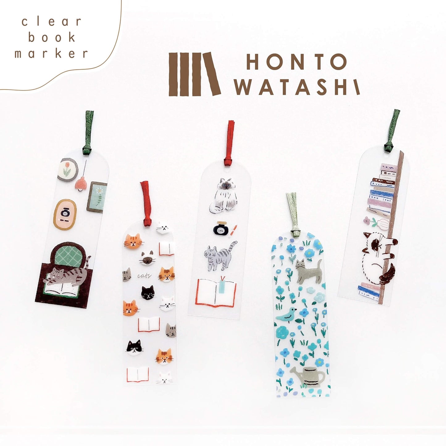 Furukawa Shiko Clear Bookmark - Stretching Cat - Hontowatashi - Bookmarks