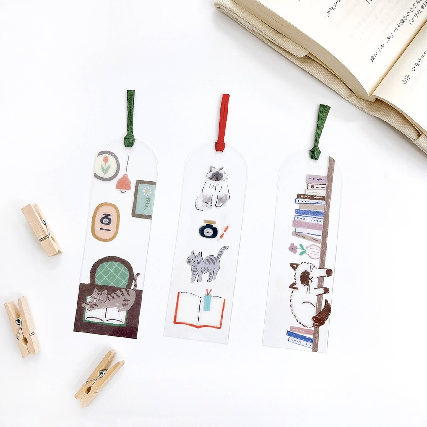 Furukawa Shiko Clear Bookmark - Various Cats - Hontowatashi - Bookmarks
