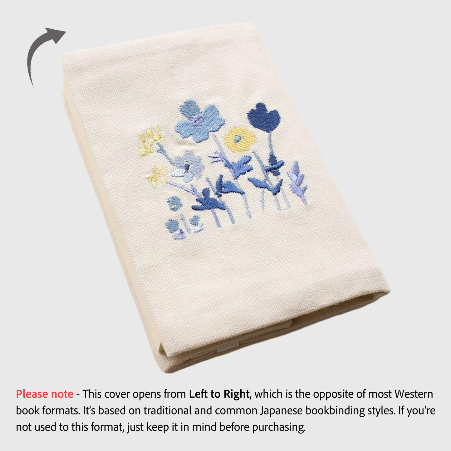 Furukawa Shiko Embroidered Book Cover A6 - Blue Flower - Hontowatashi - Book Covers