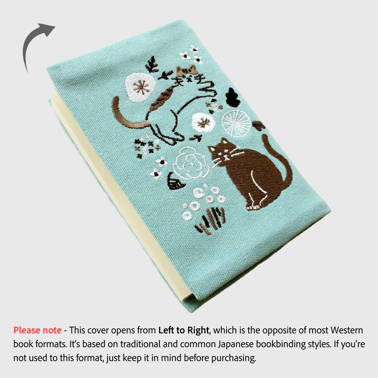 Furukawa Shiko Embroidered Book Cover A6 - Cat - Hontowatashi - Book Covers