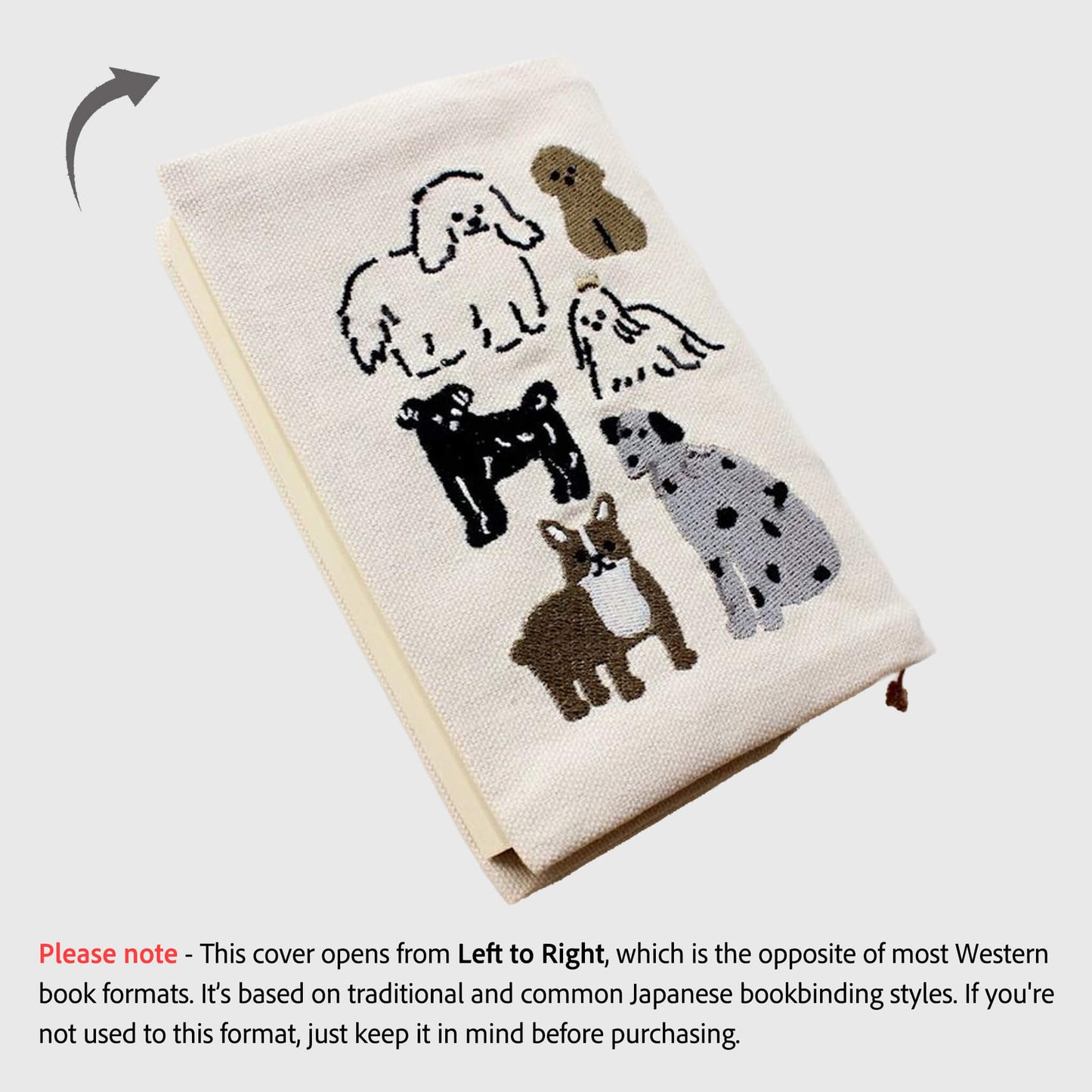 Furukawa Shiko Embroidered Book Cover A6 - Dog - Hontowatashi - Book Covers