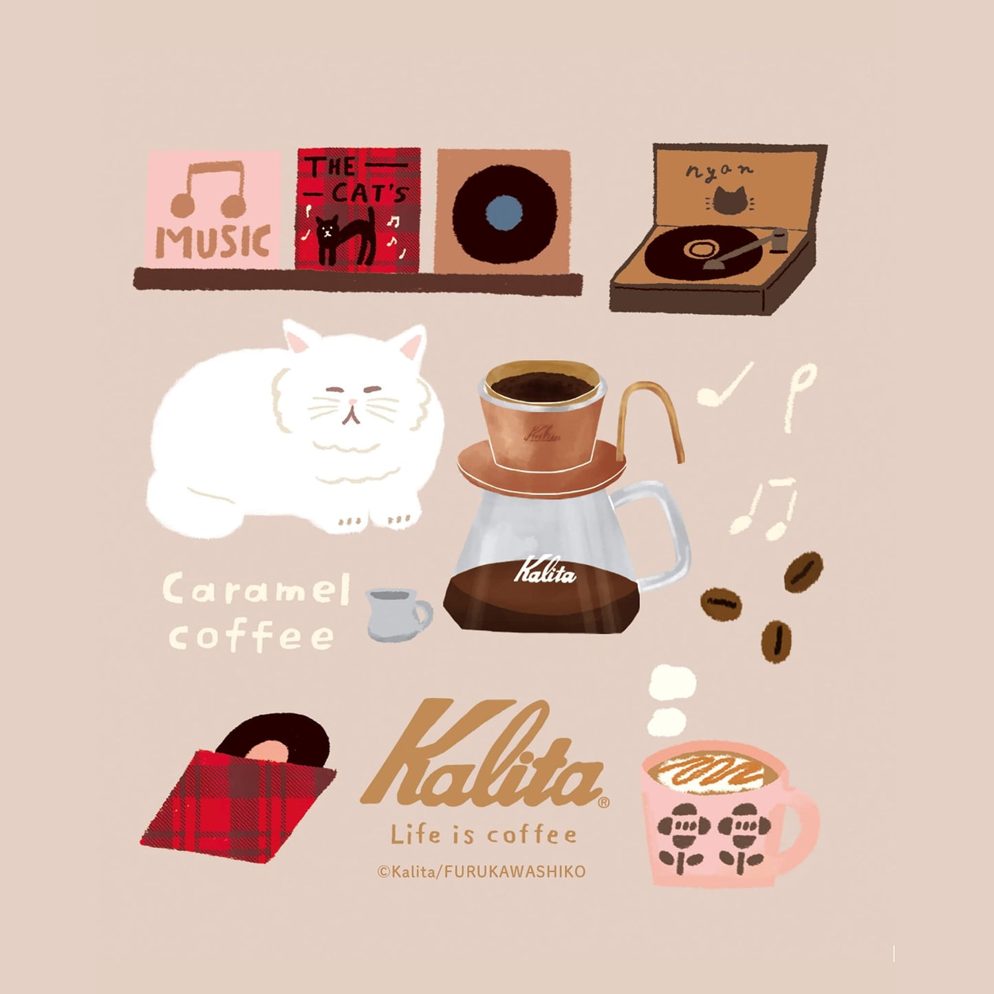 Furukawa Shiko × Kalita Coffee Cup Mini Letter Sheet - Caramel Coffee - Mini Letter Writing Sets