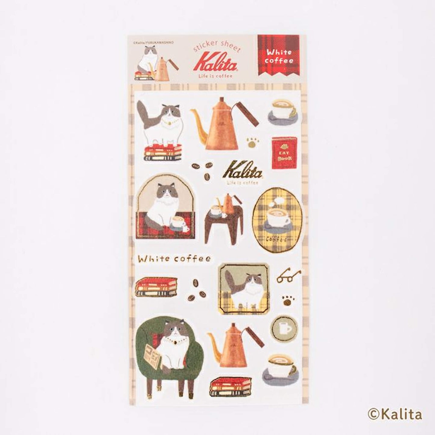 Furukawa Shiko × Kalita Foil - Stamped Sticker Sheet - White Coffee - Sticker Sheets