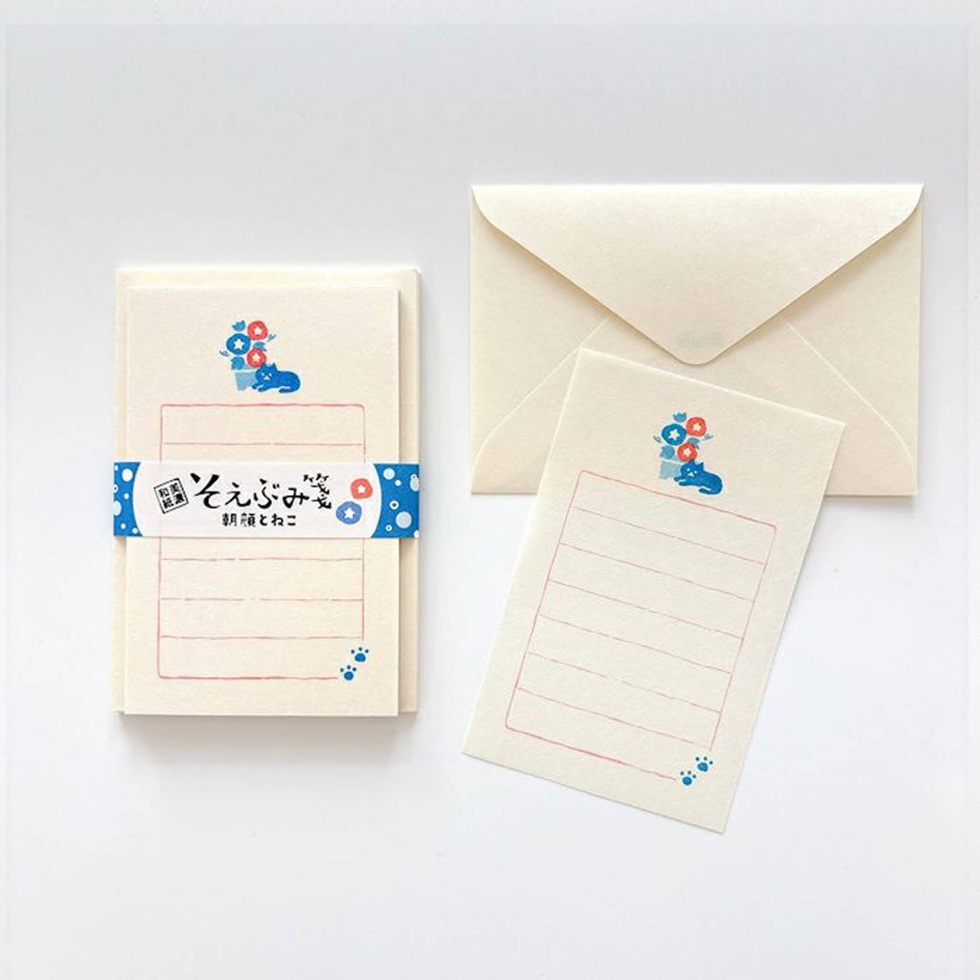Furukawa Shiko Soebumisen Mini Letter Set - Morning Glory and Cat - Wa - Life 2025 Summer Limited - Mini Letter Writing Sets