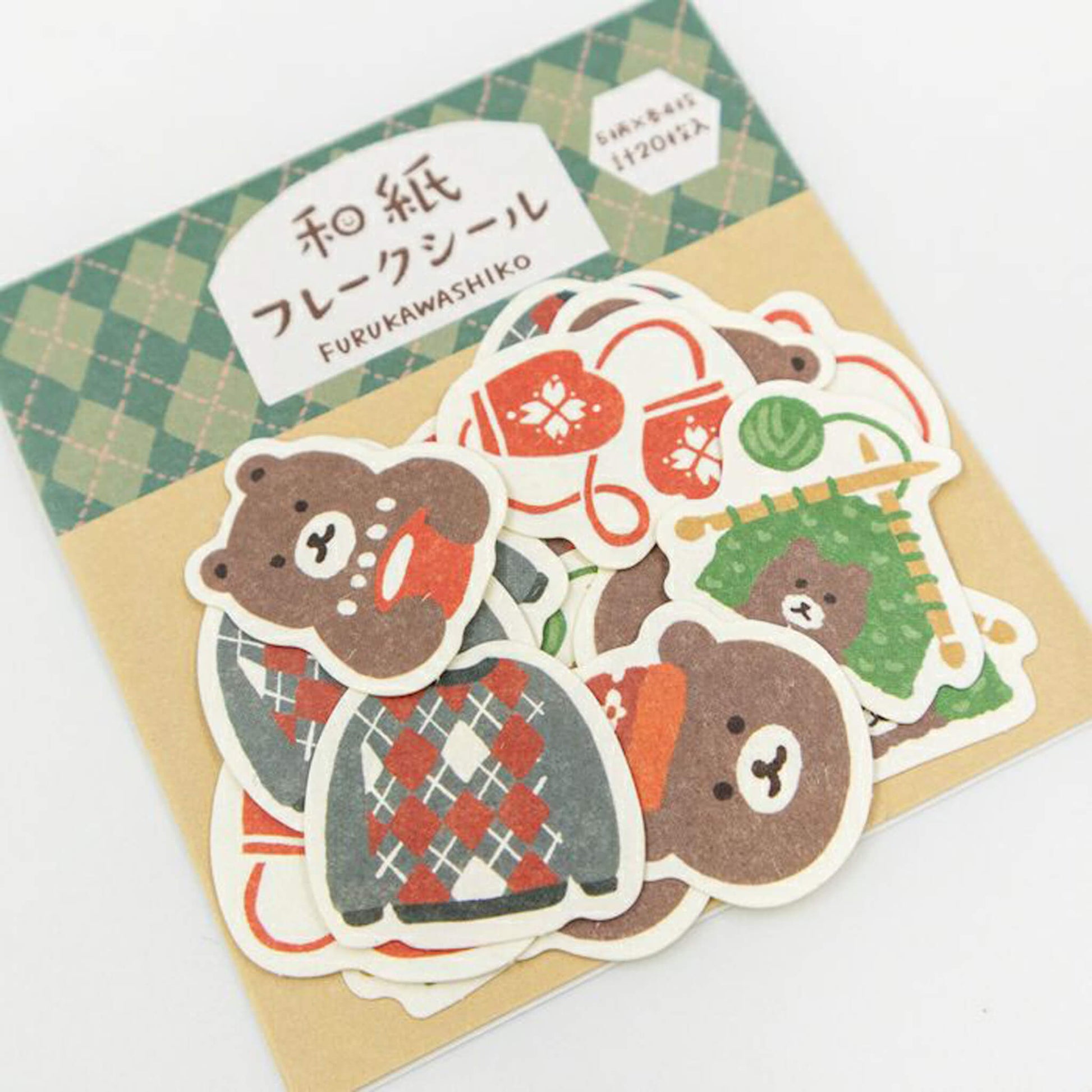 Furukawa Shiko Washi Flake Sticker - Bear and Knitting - Wa - Life 2025 Winter Limited - Flake Stickers