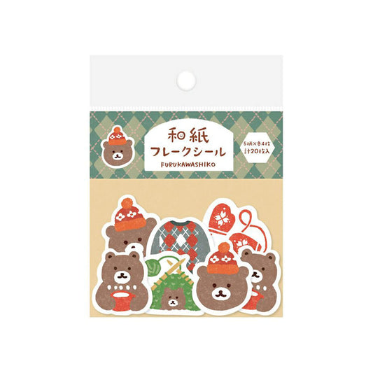 Furukawa Shiko Washi Flake Sticker - Bear and Knitting - Wa - Life 2025 Winter Limited - Flake Stickers