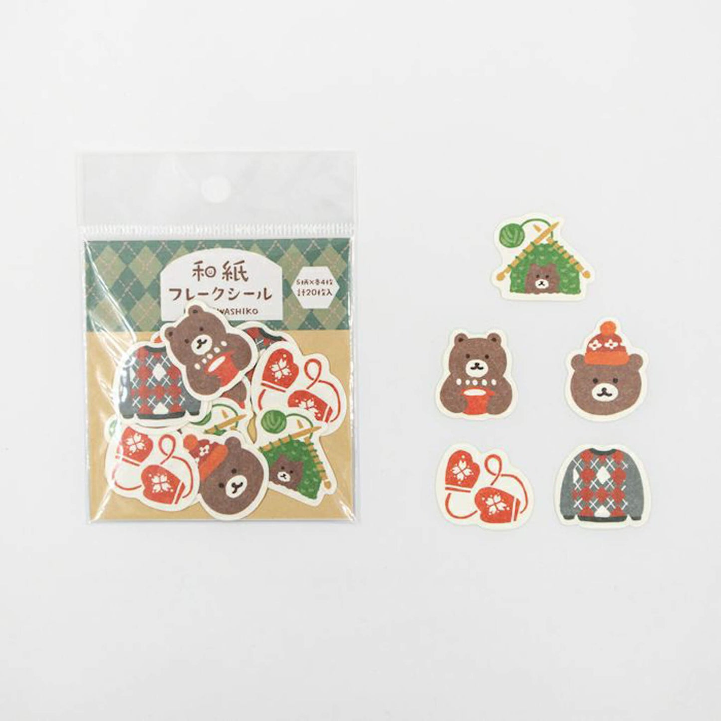 Furukawa Shiko Washi Flake Sticker - Bear and Knitting - Wa - Life 2025 Winter Limited - Flake Stickers