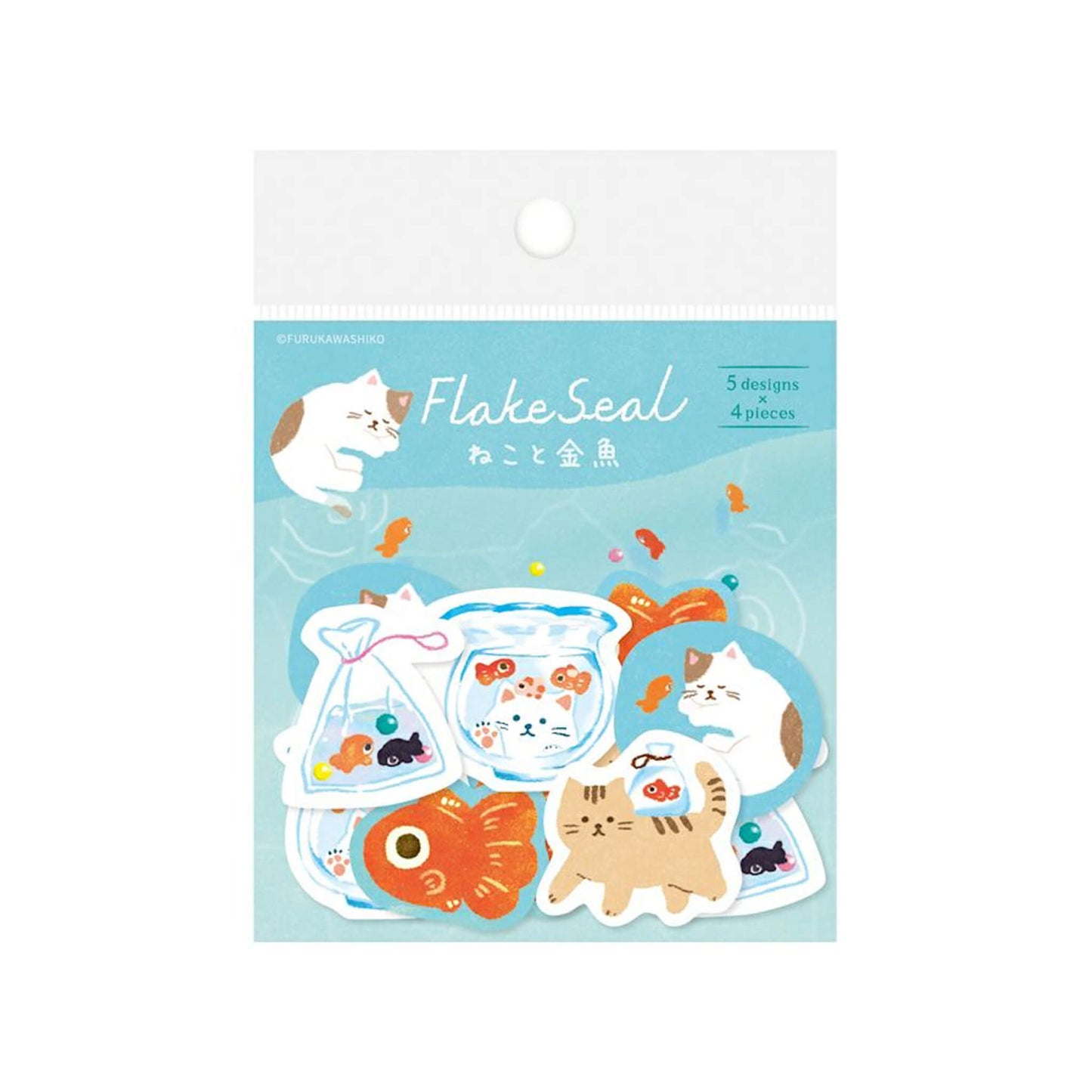 Furukawa Shiko Washi Flake Sticker - Cat and Goldfish - Wa - Life 2025 Summer Limited - Flake Stickers