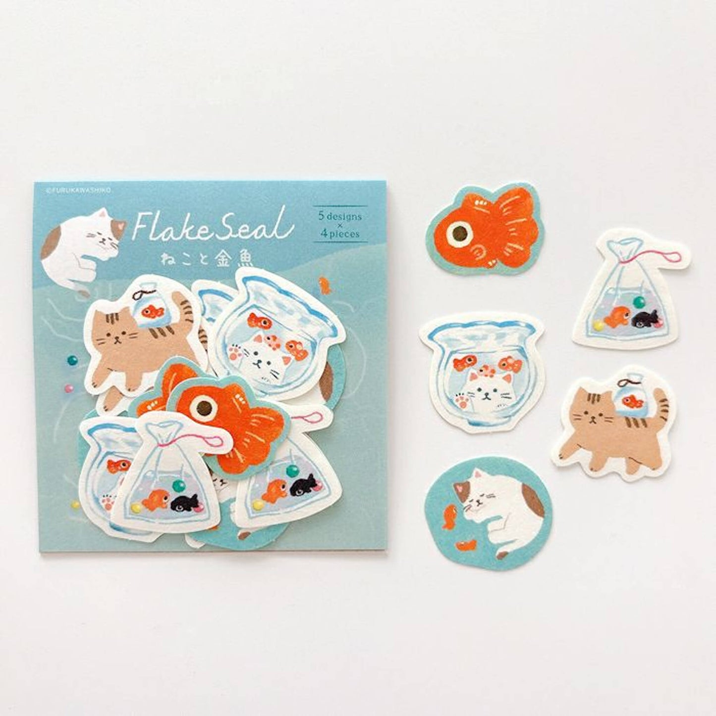 Furukawa Shiko Washi Flake Sticker - Cat and Goldfish - Wa - Life 2025 Summer Limited - Flake Stickers
