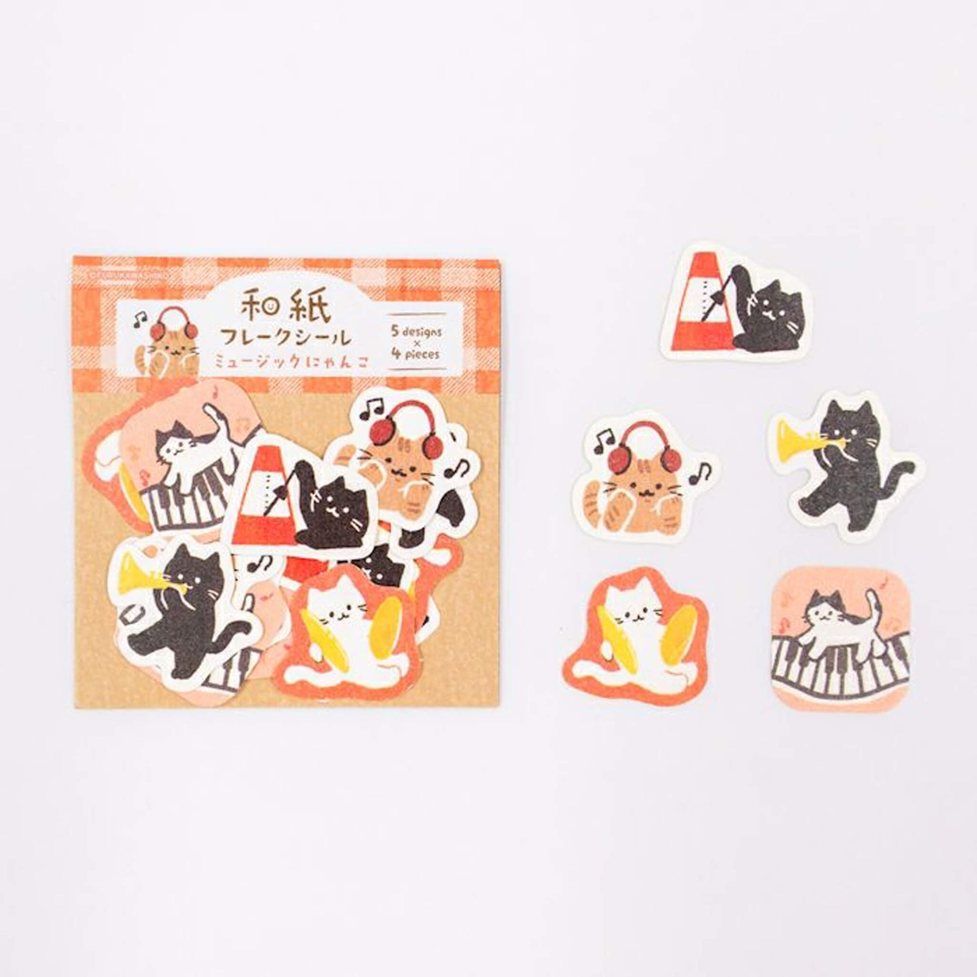 Furukawa Shiko Washi Flake Sticker - Music Cat - Flake Stickers