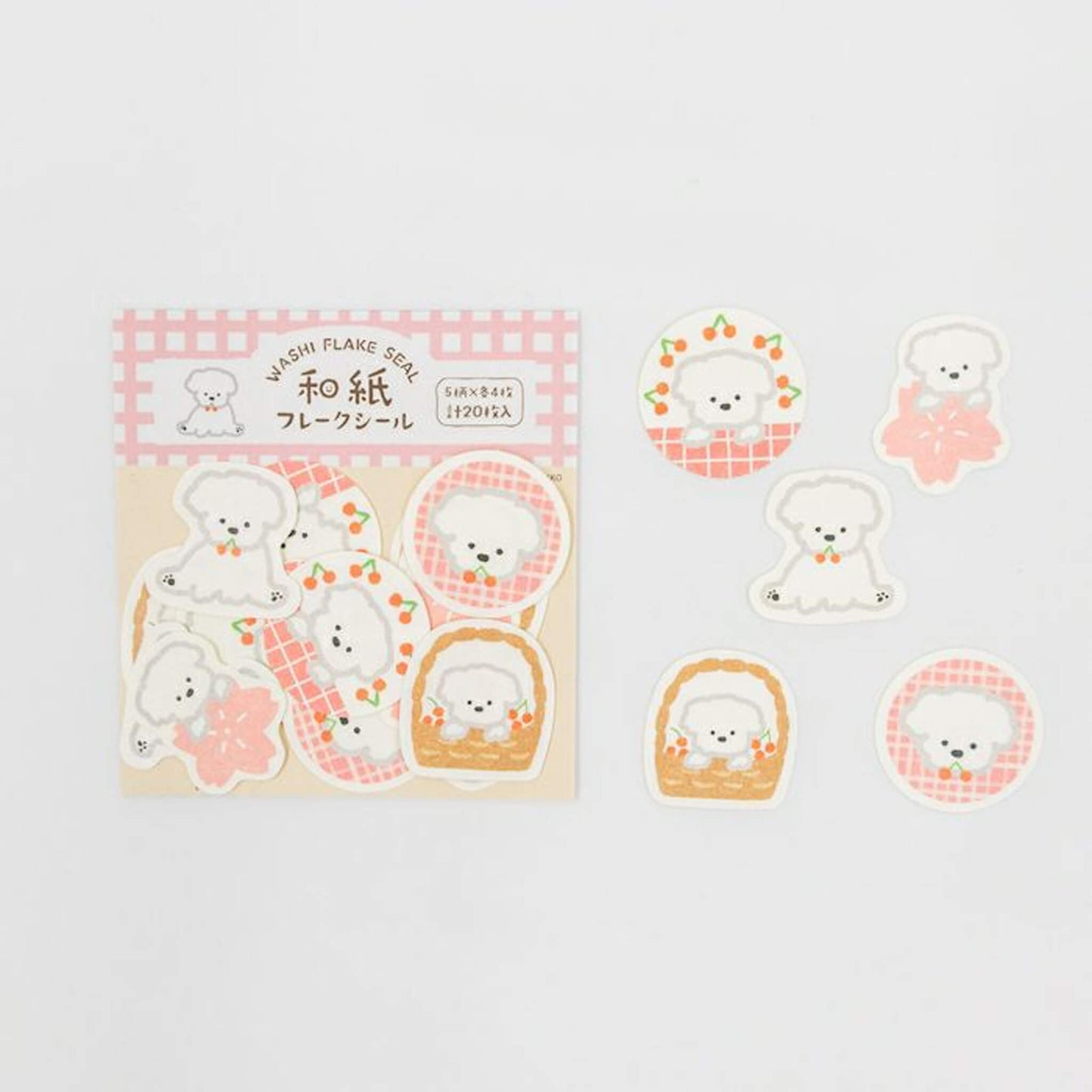 Furukawa Shiko Washi Flake Sticker - Sakura & White Dog - Wa - Life Spring 2026 Limited - Flake Stickers