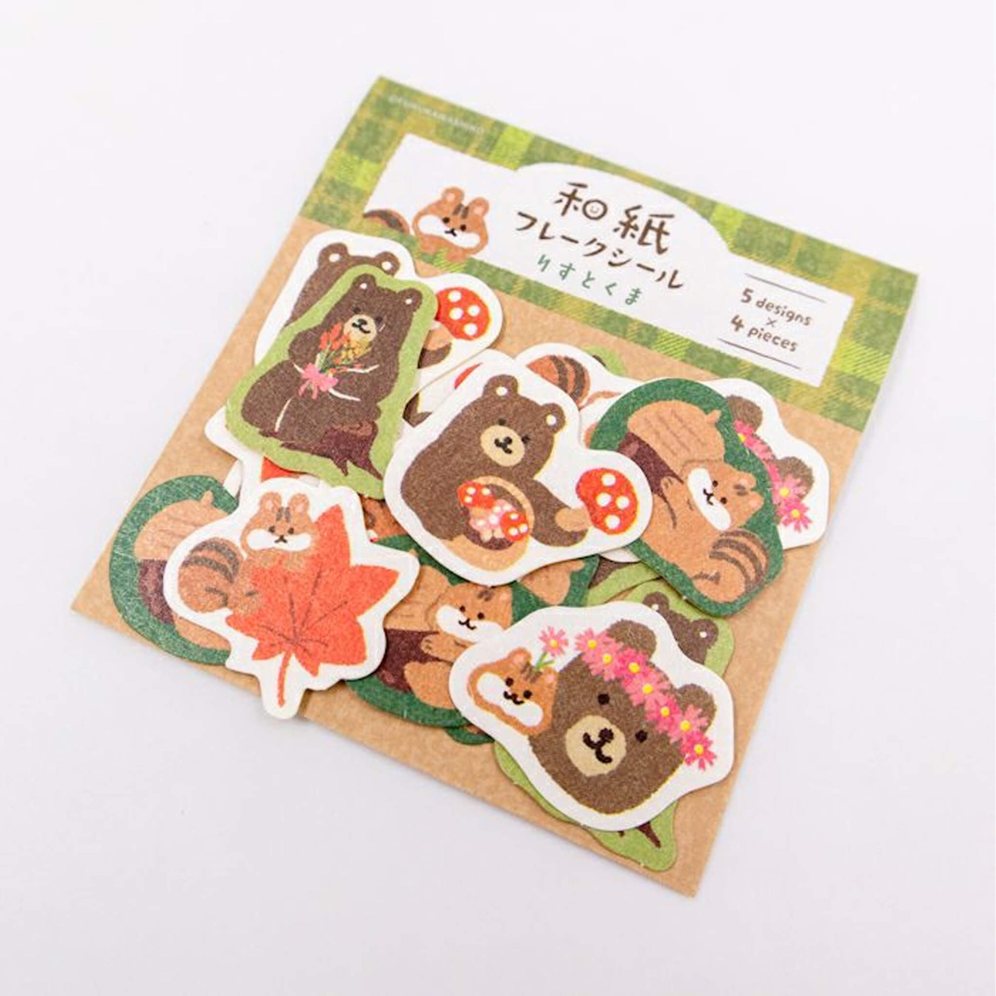 Furukawa Shiko Washi Flake Sticker - Squirrel and Bear - Flake Stickers