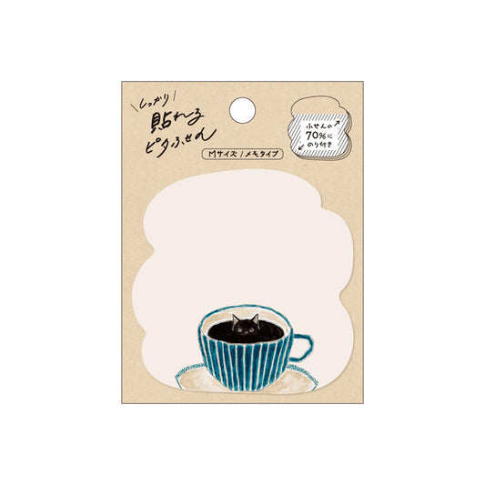 Hisago × Tocoro Comugi Firmly Sticky Notes M Size - Coffee Cat - Sticky Notes