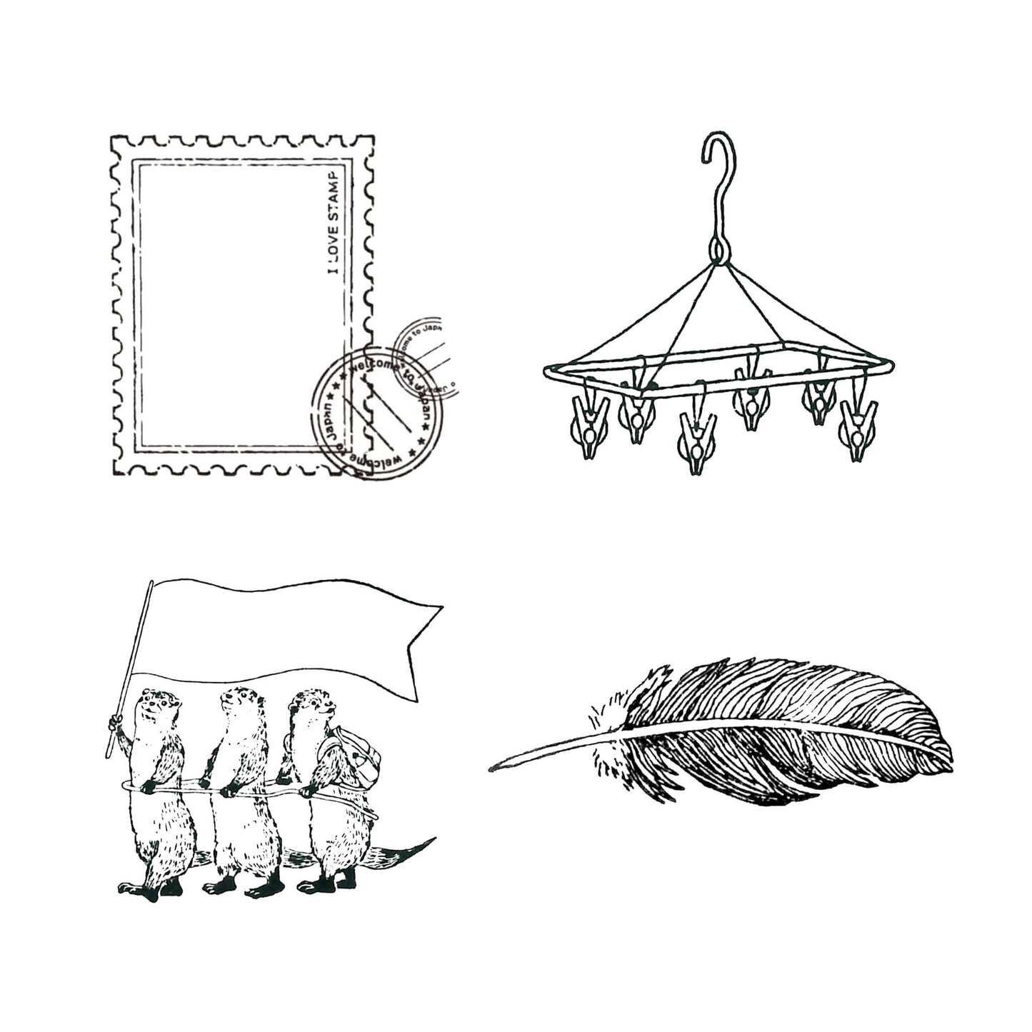 Kodomo no Kao I Love Stamp Series 4 - Clothes Drying Hanger - Rubber Stamps