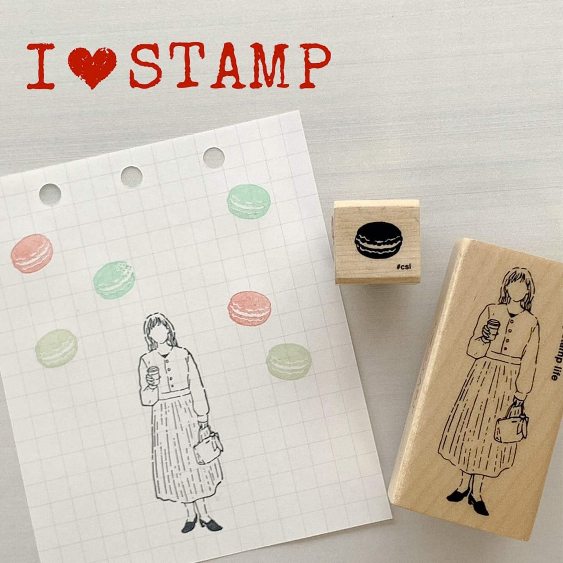 Kodomo no Kao I Love Stamp Series Girl & Stationery - Afternoon Stationery - Rubber Stamps