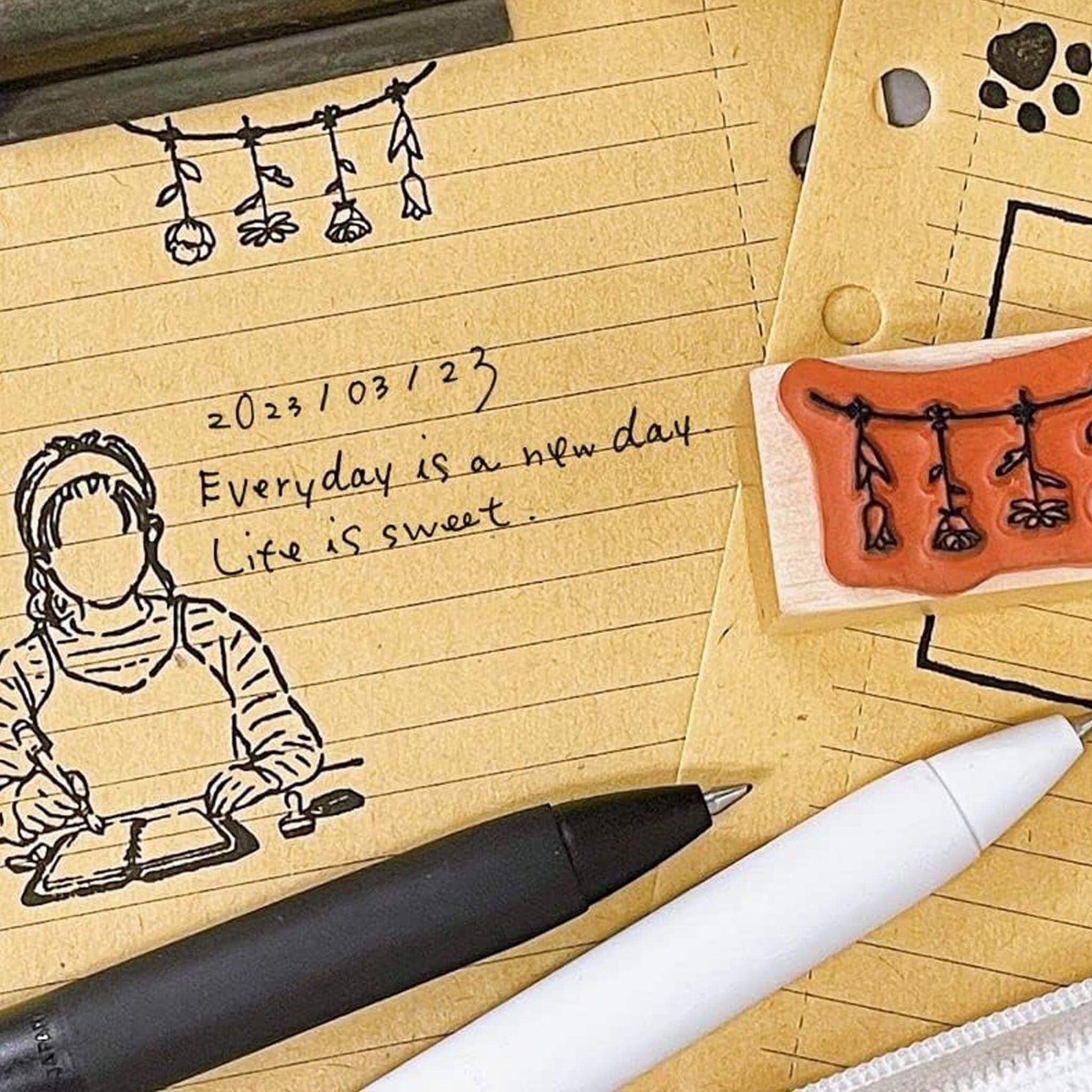 Kodomo no Kao I Love Stamp Series Girl & Stationery - Afternoon Stationery - Rubber Stamps