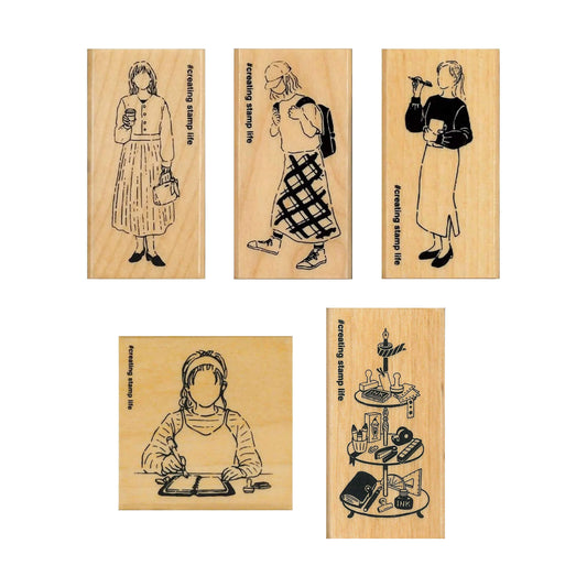 Kodomo no Kao I Love Stamp Series Girl & Stationery - Afternoon Stationery - Rubber Stamps