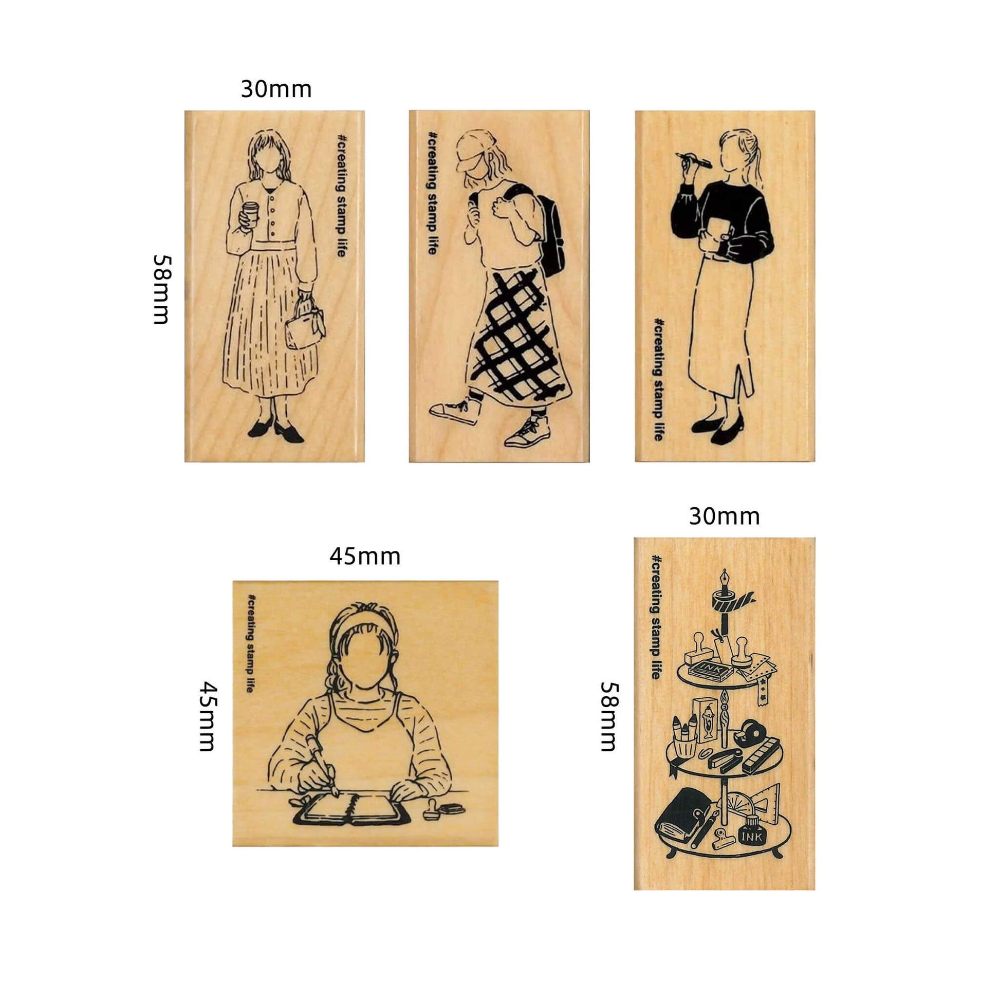 Kodomo no Kao I Love Stamp Series Girl & Stationery - Afternoon Stationery - Rubber Stamps