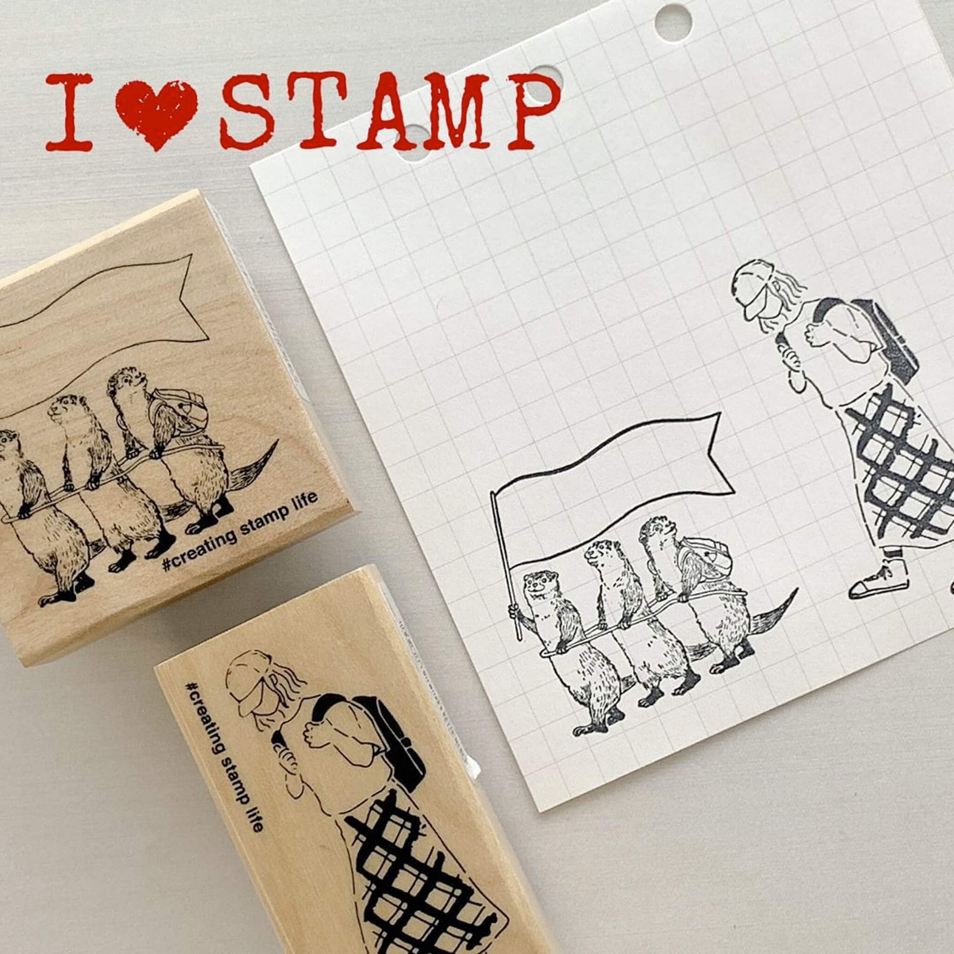 Kodomo no Kao I Love Stamp Series Girl & Stationery - Afternoon Stationery - Rubber Stamps