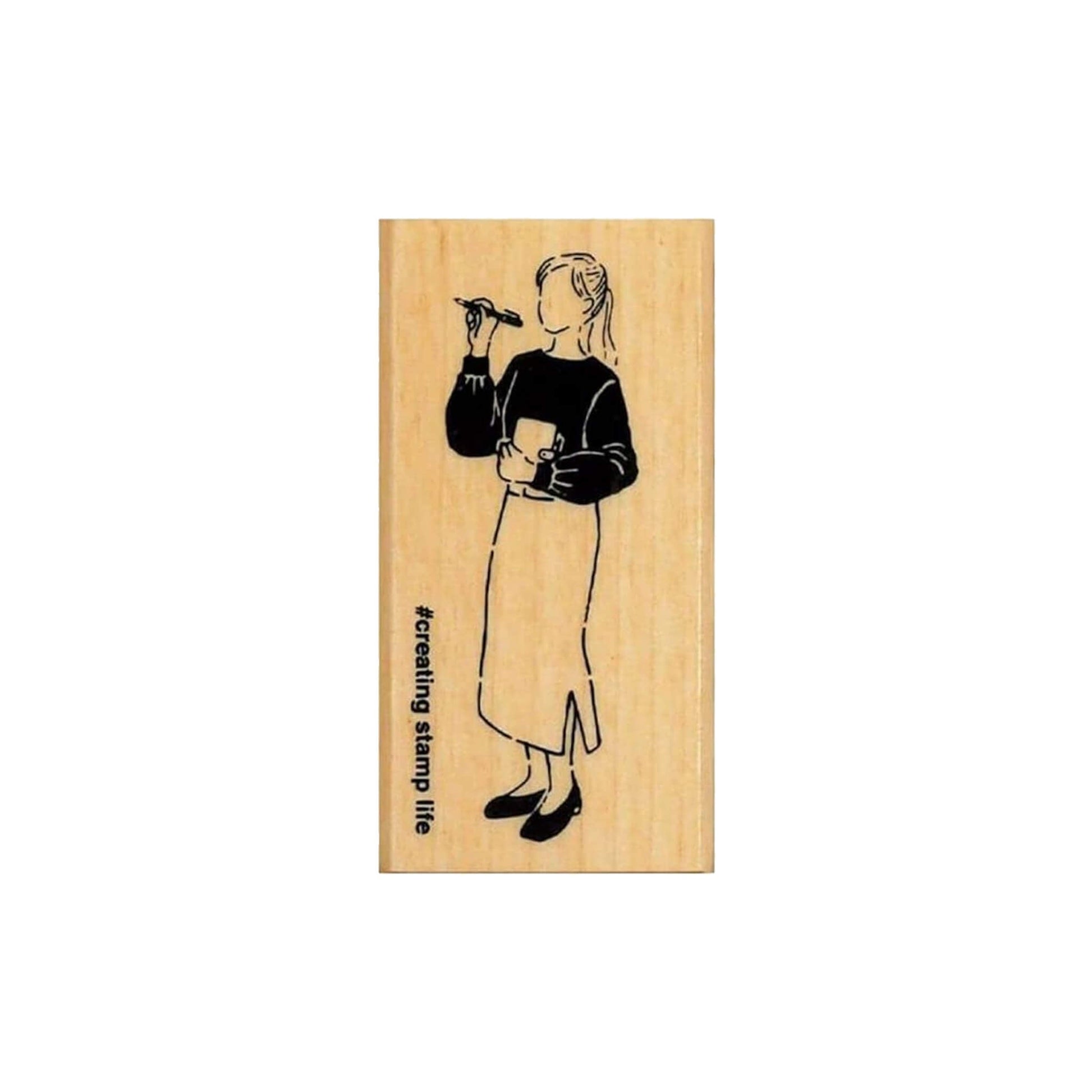 Kodomo no Kao I Love Stamp Series Girl & Stationery - Fountain Pen Girl - Rubber Stamps