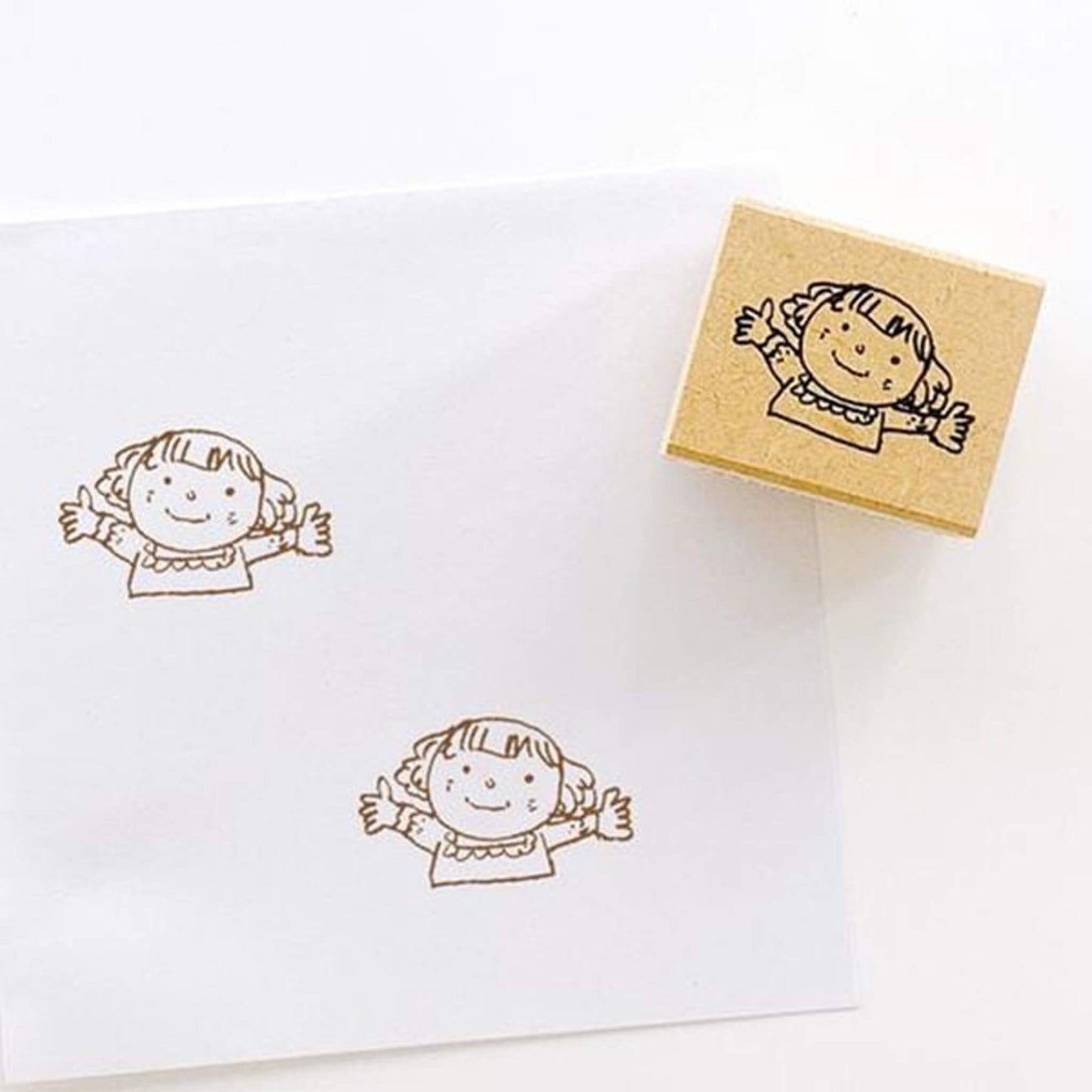Kodomo no Kao Rubber Stamp Piccolo Stamp Series - Girl Hooray - Rubber Stamps